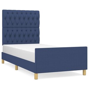 vidaXL Cadre de lit avec tête de lit Bleu 90x200 cm Tissu