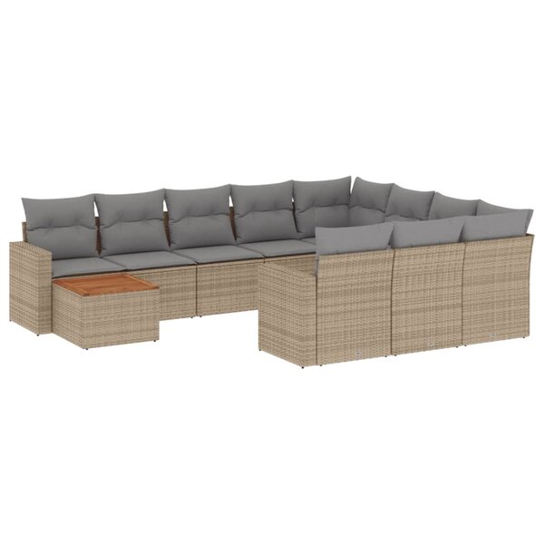 vidaXL Salon de jardin 11 Pièces avec coussins beige résine tressée
