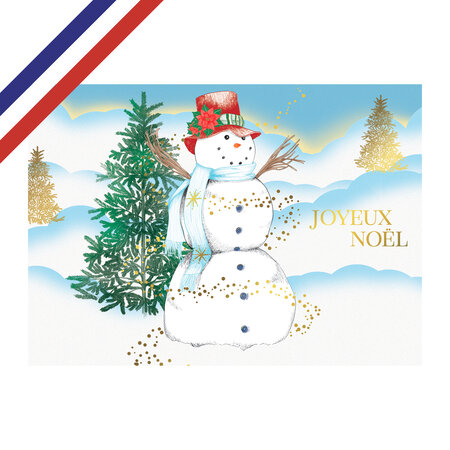 Carte double joyeux noël bonhomme de neige