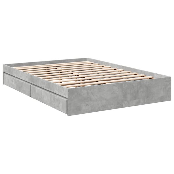 vidaXL Cadre de lit et tiroirs gris béton 140x200 cm bois d'ingénierie