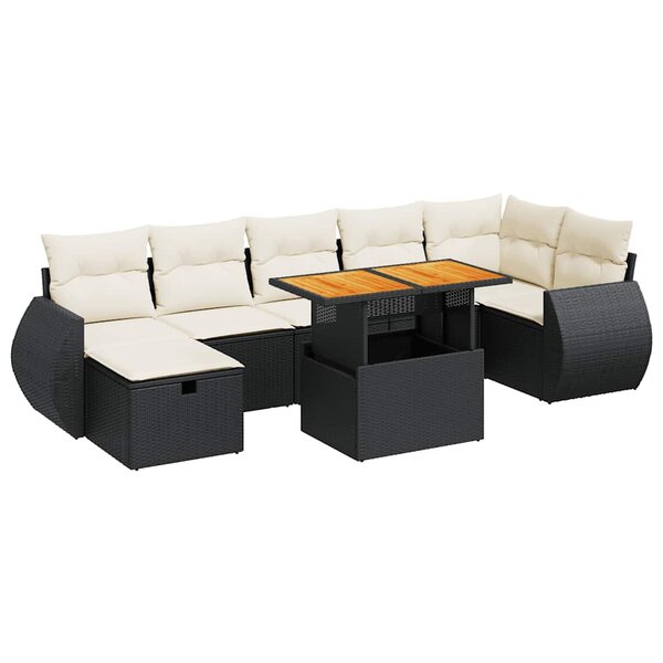 vidaXL Salon de jardin 5 Pièces avec coussins noir résine tressée acacia