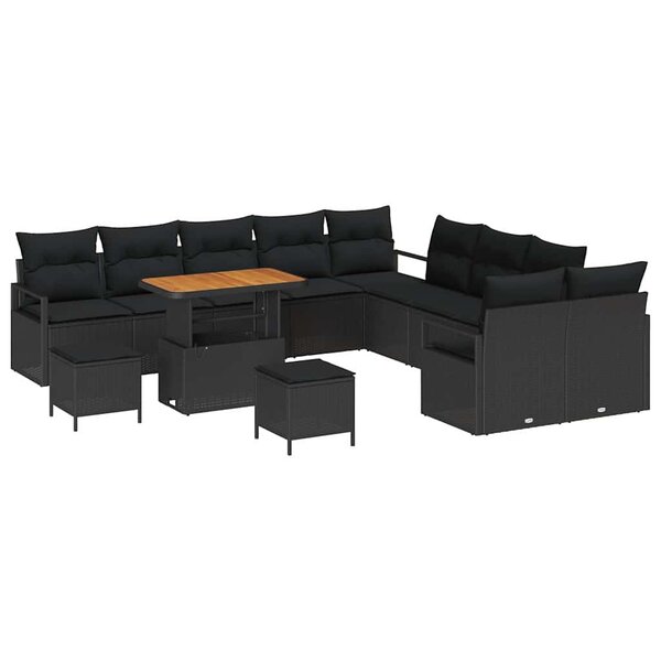 vidaXL Ensemble de canapé de jardin 13 Pièces Noir Poly rotin