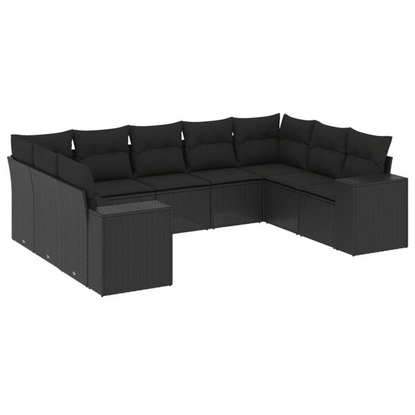 vidaXL Salon de jardin 9 Pièces avec coussins noir résine tressée