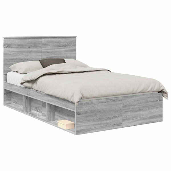 vidaXL Cadre de lit Gris Sonoma 120 x 200 cm Bois de pin massif
