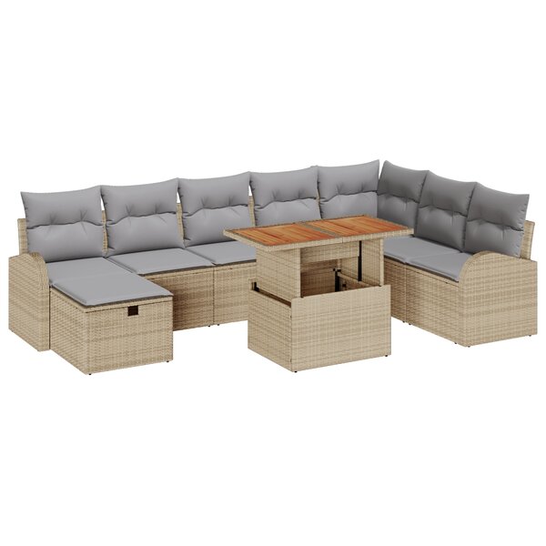 vidaXL Ensemble de canapé de jardin 9 pièces avec coussins en rattan poly beige
