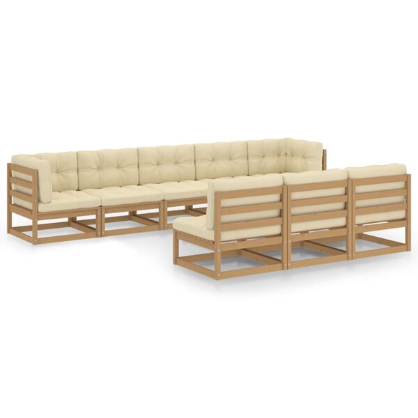 vidaXL Salon de jardin 8 Pièces avec coussins Marron miel Bois de pin