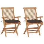 vidaXL Chaises de jardin avec coussins taupe lot de 2 Bois teck massif