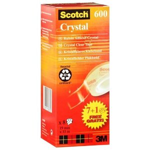 Boite de 8 rouleaux adhésif Cristal Clear 600  19 mm x 33 m SCOTCH