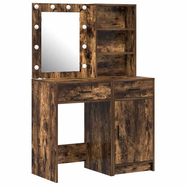 vidaXL Ensemble de table de maquillage avec LED 2 Pièces Chêne fumé