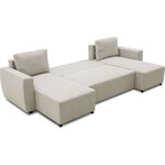 Canapé d'angle convertible panoramique PHAREL5/6 places - Tissu beige - Coffre de rangement - 297 x 155 x 85 cm