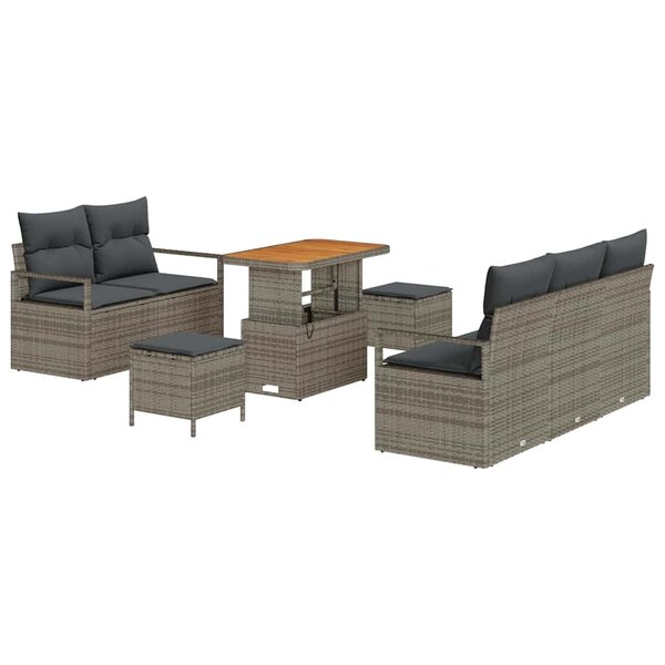 vidaXL Ensemble de canapé de jardin avec coussin 8 Pièces Gris Poly rotin