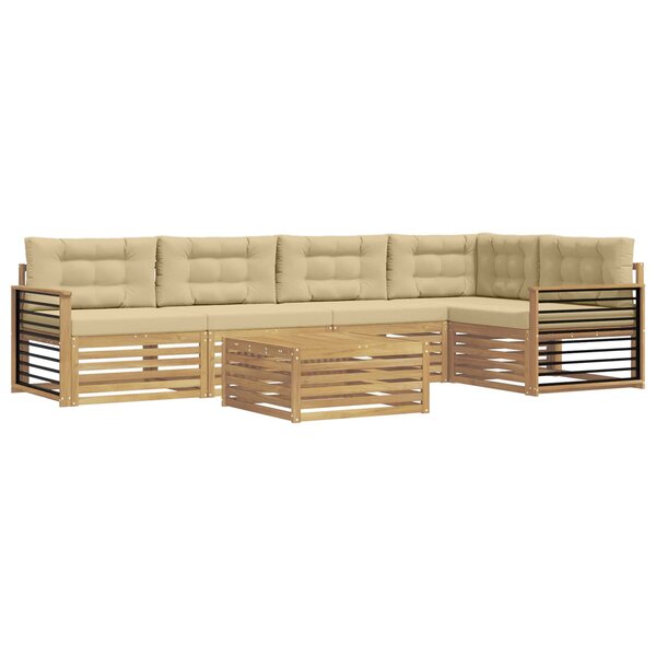 vidaXL Ensemble de canapés d'extérieur 6 Pièces Blanc et Beige Polyester