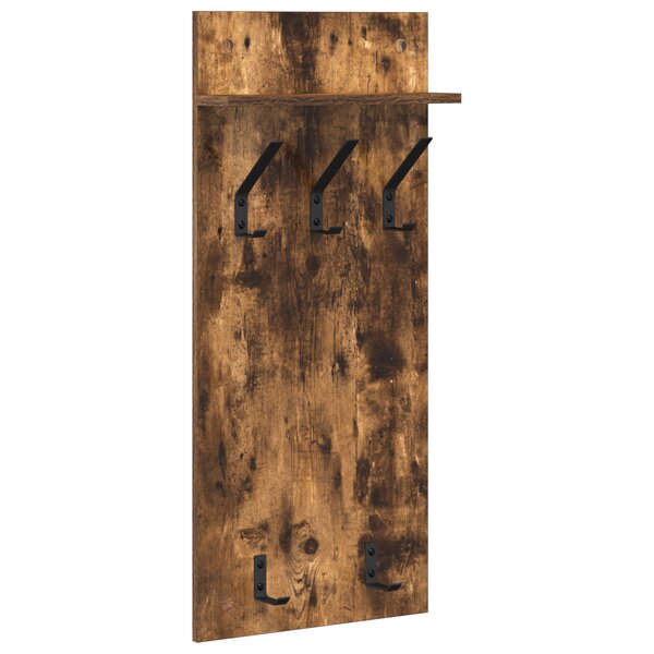 vidaXL Porte-manteau mural avec étagère Montage mural Chêne fumé 90 x 40 x 10 cm