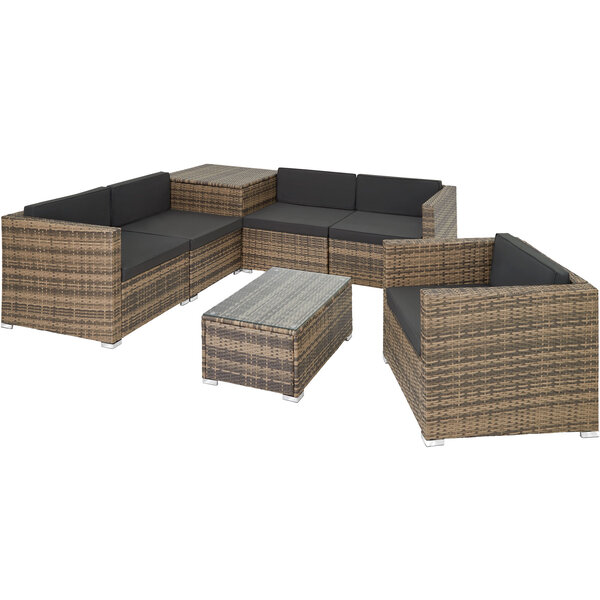 Tectake Canapé de jardin PISE 5 places avec coffre de rangement, variante 2 - marron naturel
