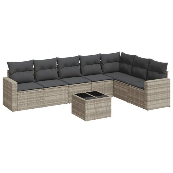 vidaXL Salon de jardin 8 Pièces avec coussins gris clair résine tressée
