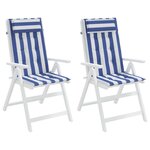 vidaXL Coussins de chaise à dossier haut lot de 2 rayures bleu/blanc