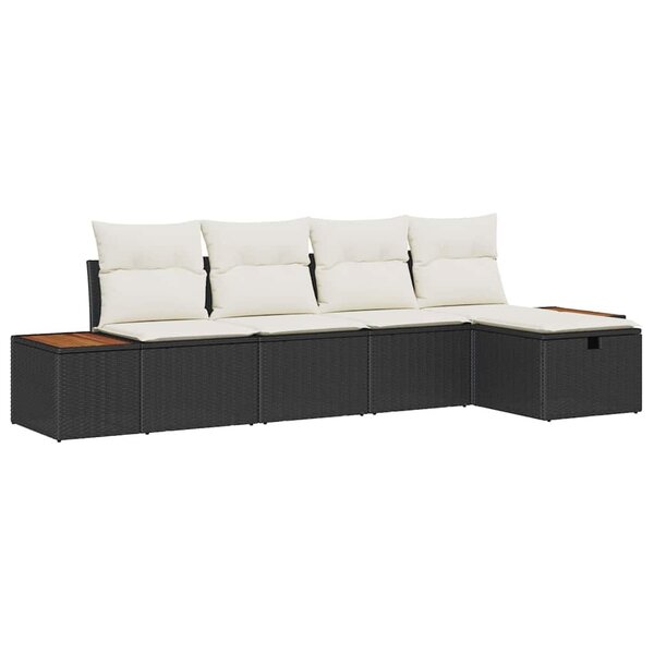 vidaXL Ensemble de canapé de jardin avec coussin 5 Pièces Noir Poly rotin