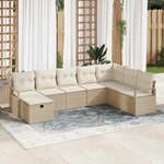 vidaXL Ensemble de canapé de jardin 8 Pièces Beige Poly rotin