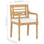 vidaXL Chaises Batavia lot de 4 avec coussins Bois de teck solide