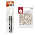 Marqueur-craie blanc + Ficelle dorée & blanche 15 m
