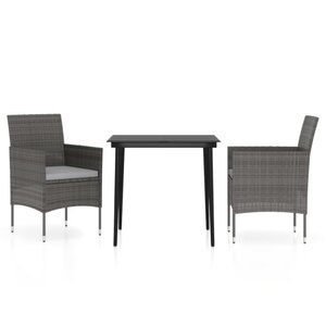 vidaXL Ensemble à manger de jardin et coussins 3 Pièces Gris et noir
