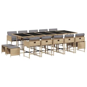 vidaXL Ensemble à manger de jardin et coussins 15 Pièces mélange beige