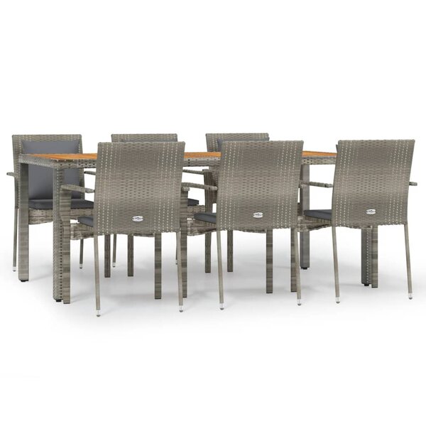 vidaXL Ensemble à manger jardin et coussins 7 Pièces gris rotin