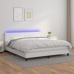 vidaXL Sommier à lattes de lit avec matelas et LED Blanc 160x200 cm