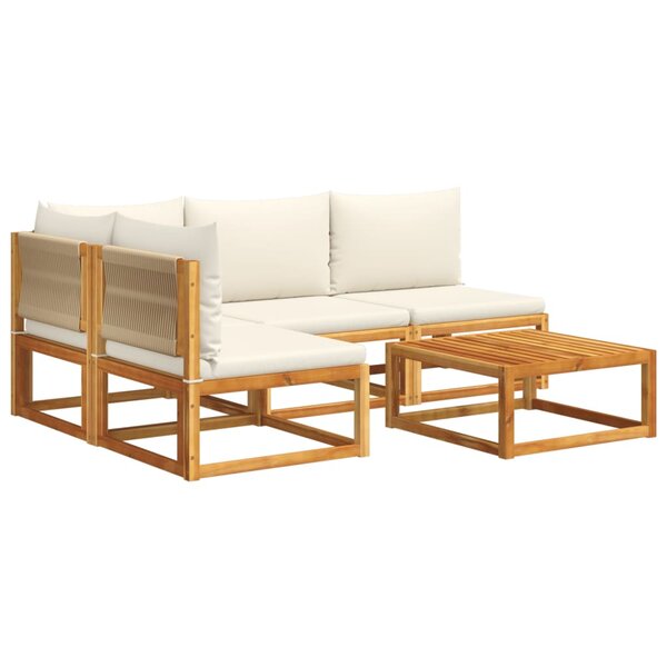 vidaXL Ensemble de canapés de jardin 5 pièces avec coussins en bois d'acacia et corde
