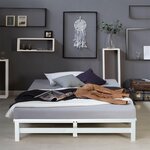 Lit double 140x200 matelas bois blanc