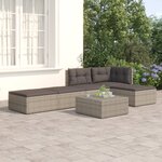 vidaXL Salon de jardin 5 Pièces avec coussins Gris Résine tressée