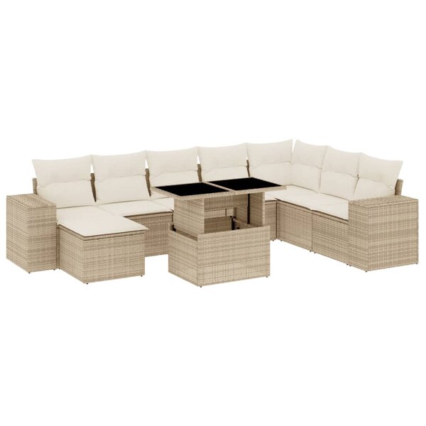 vidaXL Salon de jardin avec coussins 9 Pièces beige résine tressée
