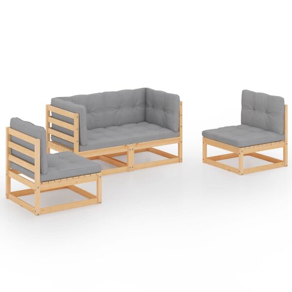 vidaXL Salon de jardin 4 Pièces avec coussins Bois de pin massif