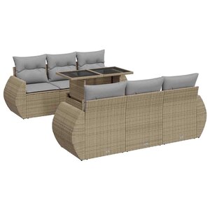vidaXL Salon de jardin avec coussins 7 Pièces beige résine tressée