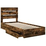 vidaXL Lit de Rangement Chêne fumé 90 x 200 cm Bois d'ingénierie