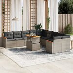 vidaXL Salon de jardin 11 Pièces avec coussins gris résine tressée