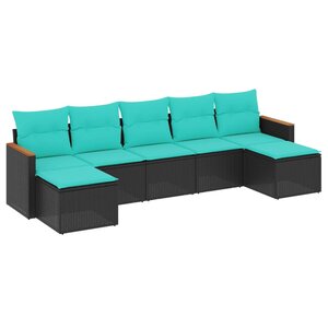 vidaXL Salon de jardin 7 Pièces avec coussins noir résine tressée