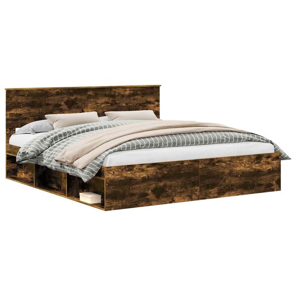 vidaXL Cadre de lit Chêne fumé 180 x 200 cm Pin massif