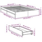 vidaXL Cadre de lit avec tiroirs sans matelas sonoma gris 150x200 cm