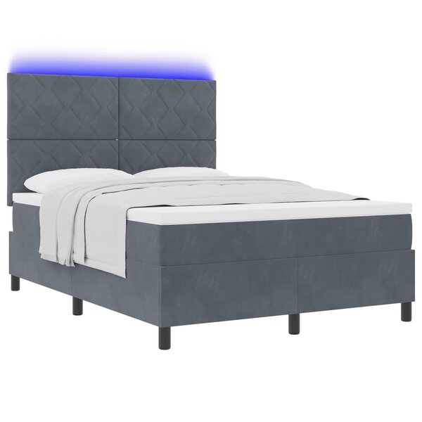Lit à ressorts vidaXL avec matelas et LED Gris foncé 140x190 cm Velours