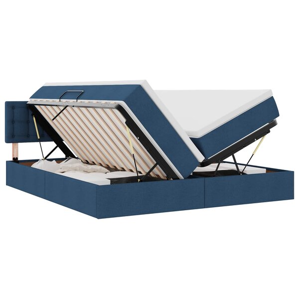 vidaXL Lit de rangement LED avec matelas Bleu 200 x 200 cm Tissu