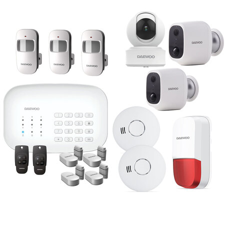DAEWOO Pack Alarme Wifi / GSM - Modèle Protection+ Livré Avec 13 Accessoires, 3 Caméras Et 1 Sirène