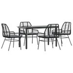 vidaXL Ensemble à manger de jardin et coussins 5 Pièces noir rotin verre