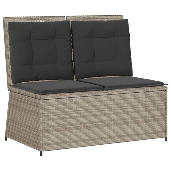 vidaXL Banc inclinable de jardin et coussins gris clair résine tressée