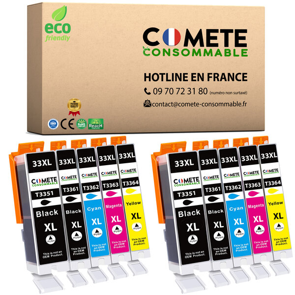 COMETE, Entreprise française - 10 Cartouches Compatibles avec EPSON 33 XL Orange - pour Epson Expression Premium XP530 XP540 XP630 XP635 XP640 XP645 XP7100 XP830 XP900