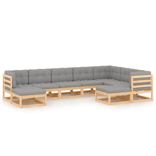vidaXL Salon de jardin 9 Pièces avec coussins Bois de pin massif