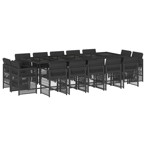 vidaXL Ensemble à manger de jardin 15 Pièces coussins noir résine tressée