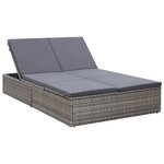 vidaXL Chaise longue double avec coussin Résine tressée Gris