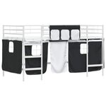 vidaXL Cadre de Lit Mezzanine pour Enfants avec Rideaux Blanc et Noir