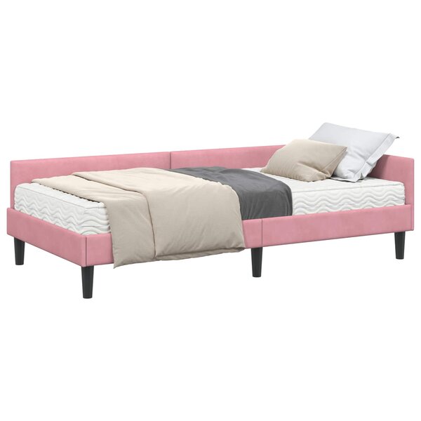vidaXL Cadre de lit d'angle avec matelas Autre 2 Pièces Gris Velours